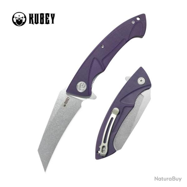 Couteau Kubey Anteater Nest Lame 14C28N Stonewash Drop Point Manche G10 Violet Linerlock KUB212N