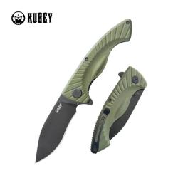 Couteau Kubey Timberwolf Lame 14C28N Black Stonewash Drop Point Manche G10 Vert OD Linerlock KUB208J