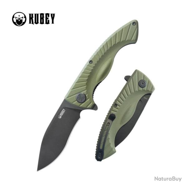 Couteau Kubey Timberwolf Lame 14C28N Black Stonewash Drop Point Manche G10 Vert OD Linerlock KUB208J