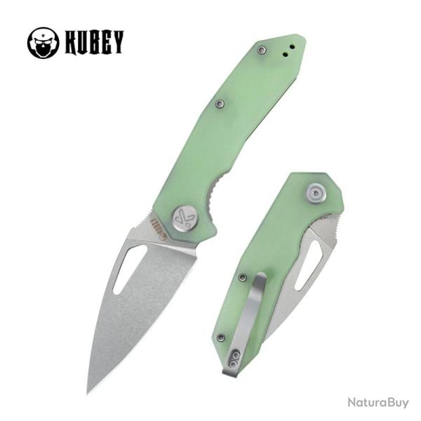 Couteau Pliant Kubey Coeus Lame 14C28N Stonewash Drop Point Manche G10 Jade Linerlock KUB122V