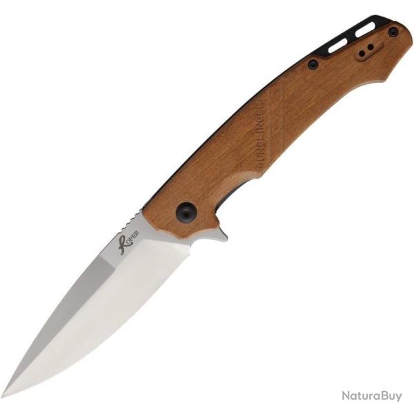 Couteau Pliant Roper Knives Gunslinger Lame D2 Satin Spear Point Manche Bois Brun Linerlock RP0044