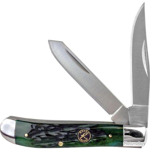 Couteau de Poche Roper Knives Trapper Lame 1065 Manche Os Jigged Vert Slip Joint RP0008CGB