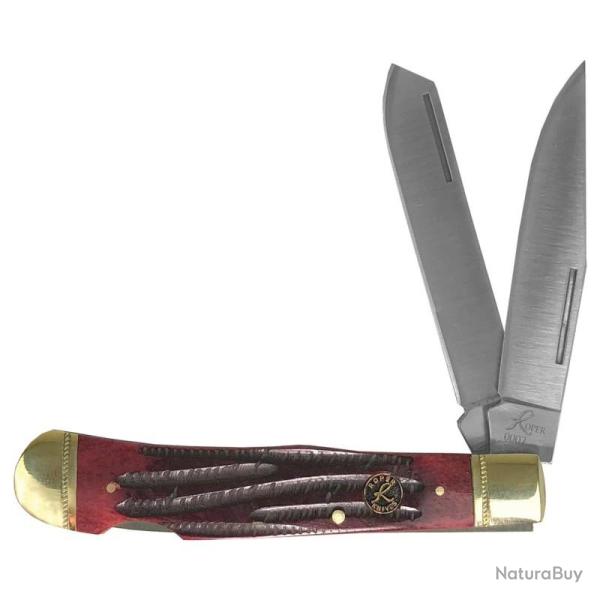 Couteau de Poche Roper Knives Lockback Trapper Lame 1065 Manche Os jigged rouge Pocket RP0005CRB