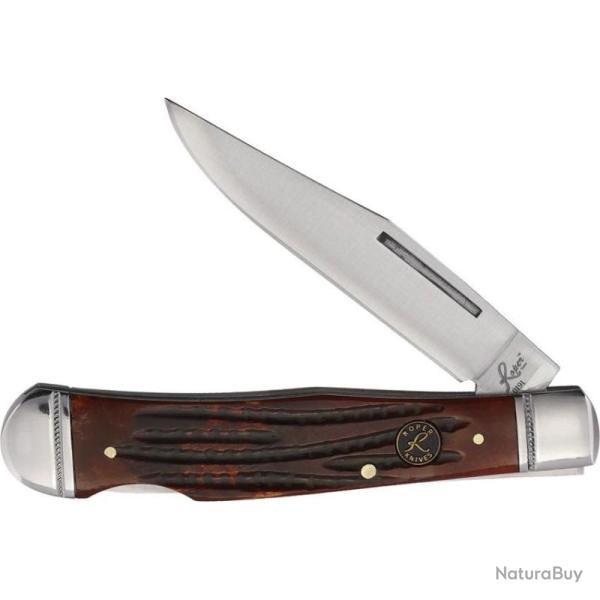 Couteau de Poche Roper Knives Lockback Trapper Lame 1065 Manche Os jigged brun Pocket Clip RP0005CBB