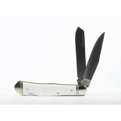 Couteau de Poche Roper Knives Double Action Trapper Lame 1065 Manche Os Blanc Lockback RP0004CWB