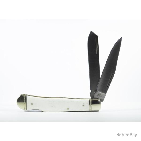 Couteau de Poche Roper Knives Double Action Trapper Lame 1065 Manche Os Blanc Lockback RP0004CWB