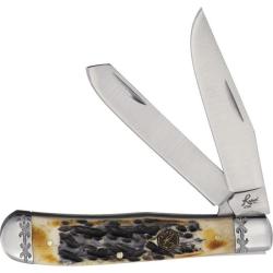 Couteau de Poche Roper Knives Trapper Lame Carbone Manche Os Brule Pocket Clip Slip Joint RP0002CBW