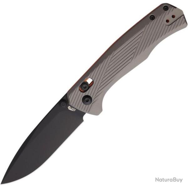 Couteau ABKT Tac Interlace Lame D2 Noire Drop Point Manche Aluminium Gris Orange Slide Lock AB1028H
