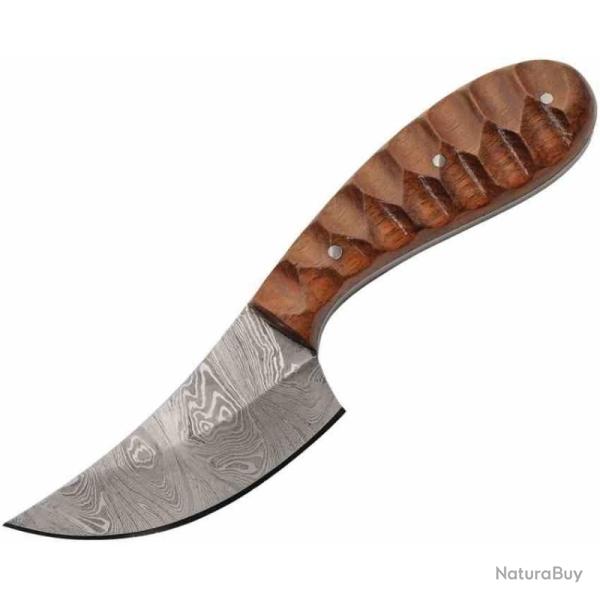 Couteau Damas Grooved Walnut Wood Skinner Lame Acier Damas Manche Bois Noyer �tui Cuir DM1429WD
