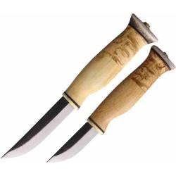 Lot de 2 Couteaux Jewel Kaksoispuukko Lame Acier Carbone Manche Bouleau Madr&eacute; &Eacute;tui Cuir WJ23KVS