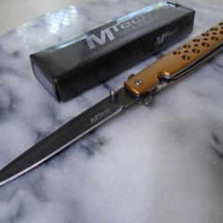 Couteau MTech O/A Lame Acier 3Cr13MoV Black Manche Alu Gold Liner Lock MTA2042GD