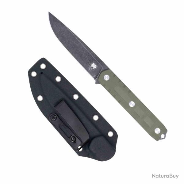 Couteau CobraTec Outdoor Warrior Lame Drop Point Acier D2 Black Manche G10 Vert Etui CBTOWODGDNS
