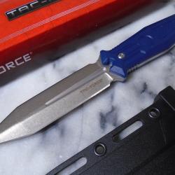 Couteau Tac Force USMC Lame Spear Point Acier 3Cr13 Satin Manche Nylon Fiber Blue &Eacute;tui TFFIX118BL