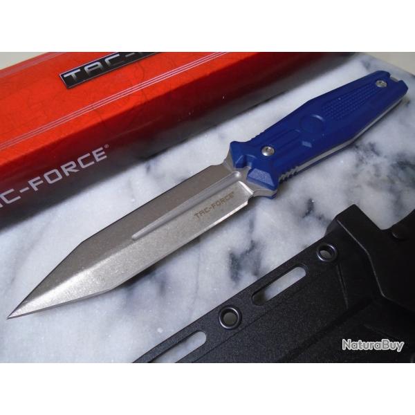 Couteau Tac Force USMC Lame Spear Point Acier 3Cr13 Satin Manche Nylon Fiber Blue �tui TFFIX118BL