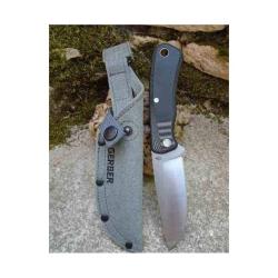 Couteau Gerber Downwind Drop Point Lame Acier 7Cr17MoV Manche G10 Gris/Noir Etui Gray Canvas G3929