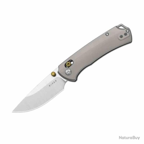Couteau Kizer T1 CD Task I Lame Drop Point Acier M390 Satin Manche Titane Gris Clutch KI34902CDA1