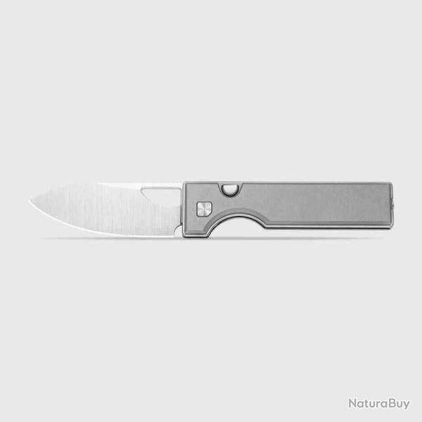 Couteau Kizer Little Ringbo Lame Acier AEB-L Satin Manche Alu Gris Button Liner Lock KIV3708A1