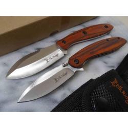 Set Couteaux Elk Ridge Hunter & Folder Lame Acier Inox Manche Bois Etui Nylon ERSET111BN