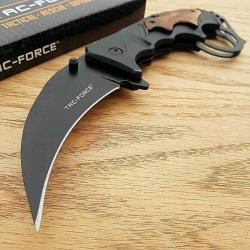 Couteau Karambit Tac-Force A/O Lame Acier 3Cr13 Black Manche Alu/Bois Linerlock TF957WD