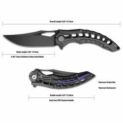 Couteau Miguron Geloty Lame Acier Vanax Manche Titane Grey PVD & Timascus Frame Lock MGR632TMDG