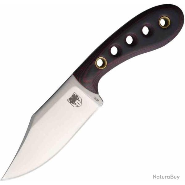 Couteau CobraTec Pocket Bowie Lame Acier D2 SW Manche Micarta Noir et Rouge �tui Cuir CBTPBWMC