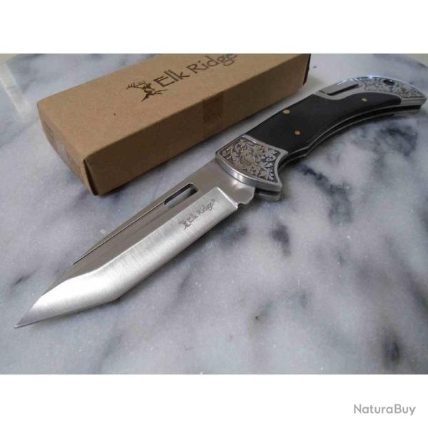 Couteau De Poche Elk Ridge Lame Tanto Acier 3Cr13 Manche Pakkawood Back Lock ER2028GY
