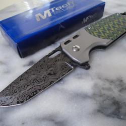 Couteau A/O MTech Lame Tanto Acier 3Cr13 Imitation Damas Manche Green/Blk Linerlock MTA2009GN