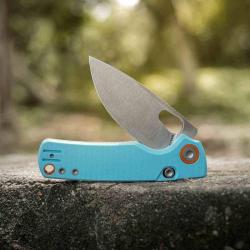 Couteau Vosteed Porcupine Lame Acier 14C28N Manche G10 Sky Blue Top Liner VOSA2608