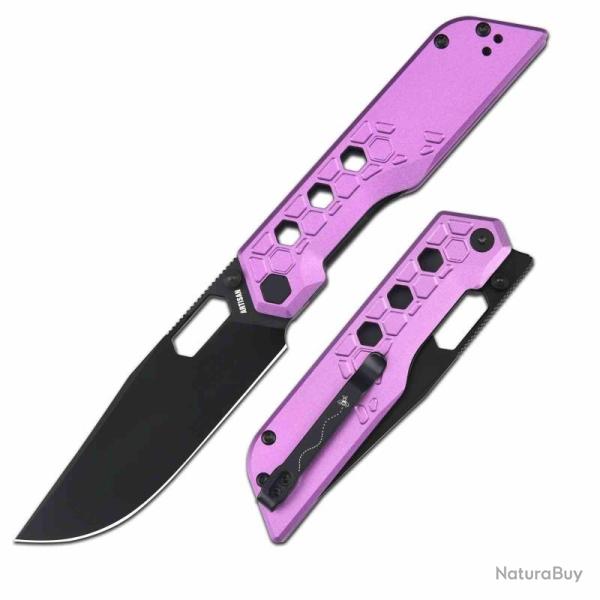 Couteau Artisan Cutlery Beest Purple Lame Acier AR-RPM9 Noire Manche Aluminium Liner ATZ1878PBVT
