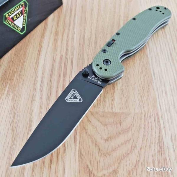 Couteau Ontario RAT Model 1A A/O Lame Acier AUS-8 Manche G-10 Vert Olive Liner Lock ON8871OD