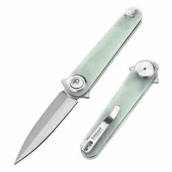 Couteau Dreamtech Spear-Point Lame Acier 14C28N Manche Plaquettes G-10 Jade Buttonlock DTK4052GJ