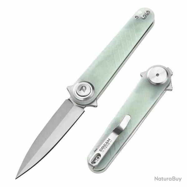 Couteau Dreamtech Spear-Point Lame Acier 14C28N Manche Plaquettes G-10 Jade Buttonlock DTK4052GJ