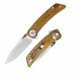 Couteau Dreamtech Drop-Point Lame Acier 14C28N Manche Plaquettes PEI Jaune Linerlock DTK3610PY