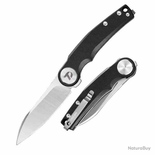 Couteau Pliant Dreamtech Sheepfoot Lame Acier D2 Manche Plaquettes G-10 Noir Linerlock DTK3618GB