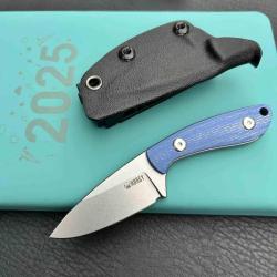 Couteau Kubey Bloom Lame Acier Sandvik 14C28N Manche Micarta Blue &Eacute;tui Kydex KUB411B