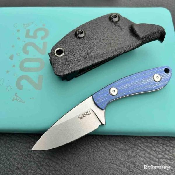 Couteau Kubey Bloom Lame Acier Sandvik 14C28N Manche Micarta Blue �tui Kydex KUB411B