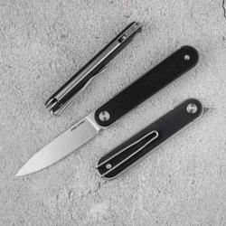 Couteau Real Steel Iris Drop Point Lame Acier 12C27 Manche Plaquettes G10 Noir Liner Lock RS8061BB