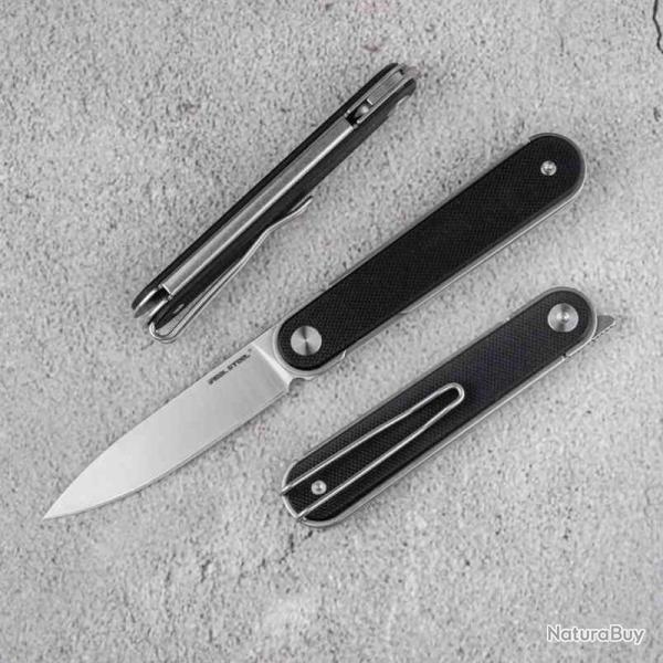 Couteau Real Steel Iris Drop Point Lame Acier 12C27 Manche Plaquettes G10 Noir Liner Lock RS8061BB