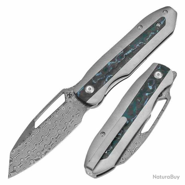 Couteau Kansept Thunderhead Damas Manche N/A Titane / Fibre de Carbone Frame Lock K1106A5