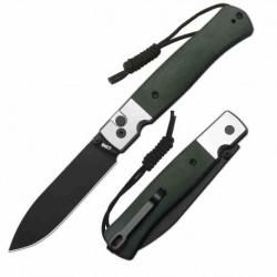 Couteau CJRB Glacier Lame Acier AR-RPM9 Manche Green Micarta Button Lock KIVT J1961BMGN