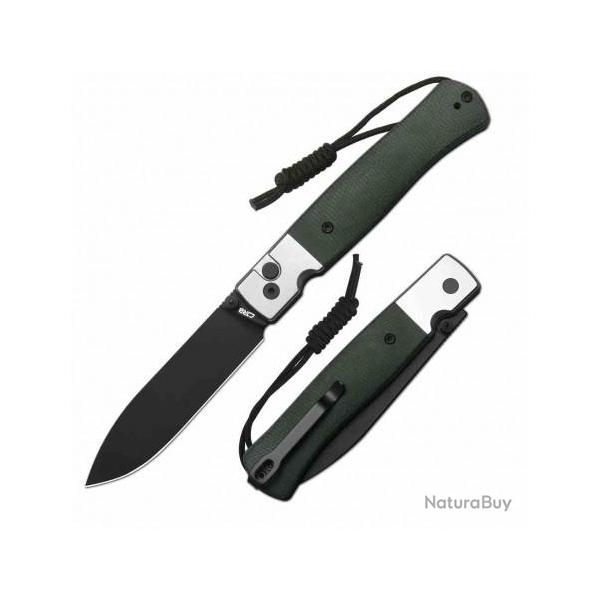 Couteau CJRB Glacier Lame Acier AR-RPM9 Manche Green Micarta Button Lock KIVT J1961BMGN