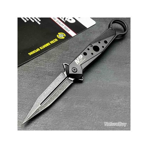 Couteau Tactical Smith&Wesson M&P Lame Acier Inox Poign�e Aluminium Noir Linerlock Clip SWP1105621