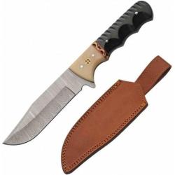 Couteau Skinner Damas Lame 256 Couches Manche Micarta/Os Fourreau Cuir DM1405BK