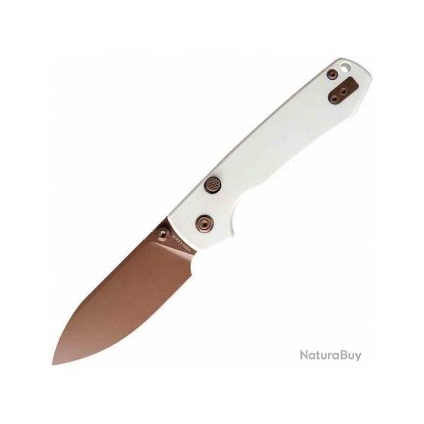 Couteau Vosteed Raccoon White Lame Drop Point Acier 14C28N Cuivre Dune Manche G10 Top VOSA2913