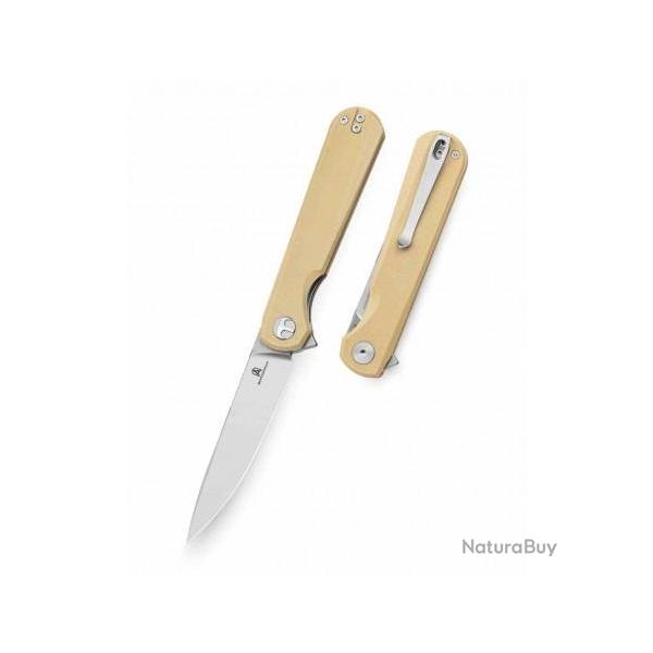 Couteau BESTECHMAN Flick Khaki Lame Drop Point SW Acier D2 Manche G10 Liner Lock KIVT Clip BTKMK13C