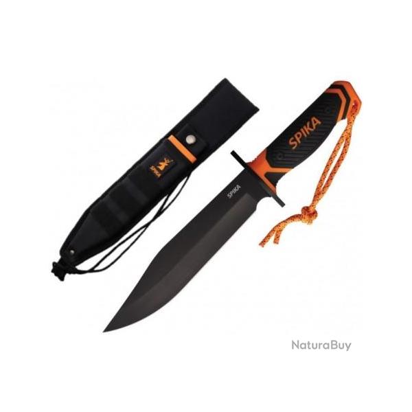 Couteau Bowie SPIKA Command Lame Acier 420 Noire Manche Orange/Noir Etui Nylon SPIKCMBW01B