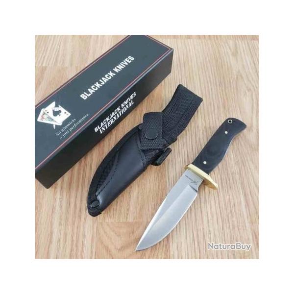 Couteau Blackjack International Small Hunter Lame Inox Manche Micarta Noir Etui Nylon BJ067