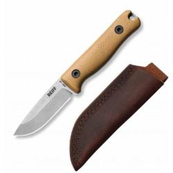 Couteau Reiff Knives F3 Drop Point Lame Acier CPM 3V Manche G10 Tan Etui Cuir USA REKF3D11CTBL