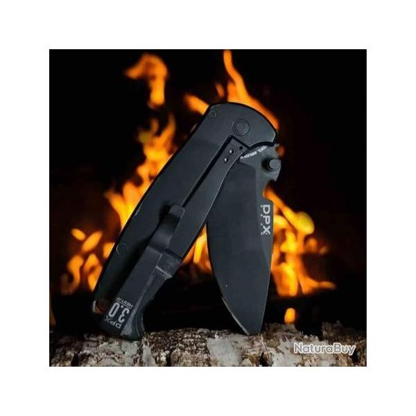Couteau DPx Gear HEST/F 3.0 Triple Black Acier Sleipner Manche G10 Noir Titane Frame Lock DPXHSF305