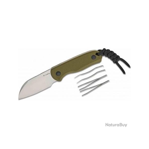 Couteau Kizer Drop Bear Fixed Lame Sheepsfoot Acier AEB-L Manche G10 Green Etui Kydex KI1093A1